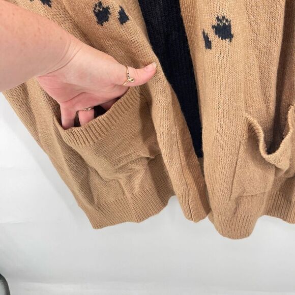 Lane Bryant longline Cardigan Sweater Open Front Leopard print Tan Black 14 16 - Picture 6 of 10